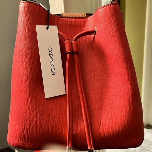 Calvin Klein Red Leather Purse Shoulder Handbag Satchel